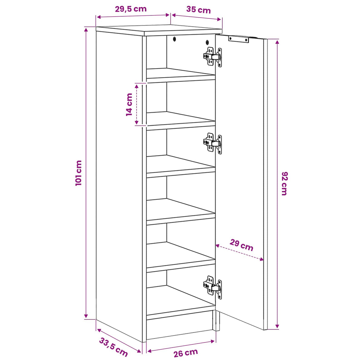 vidaXL Shoe Cabinet Smoked Oak 30x35x100 cm Engineered Wood