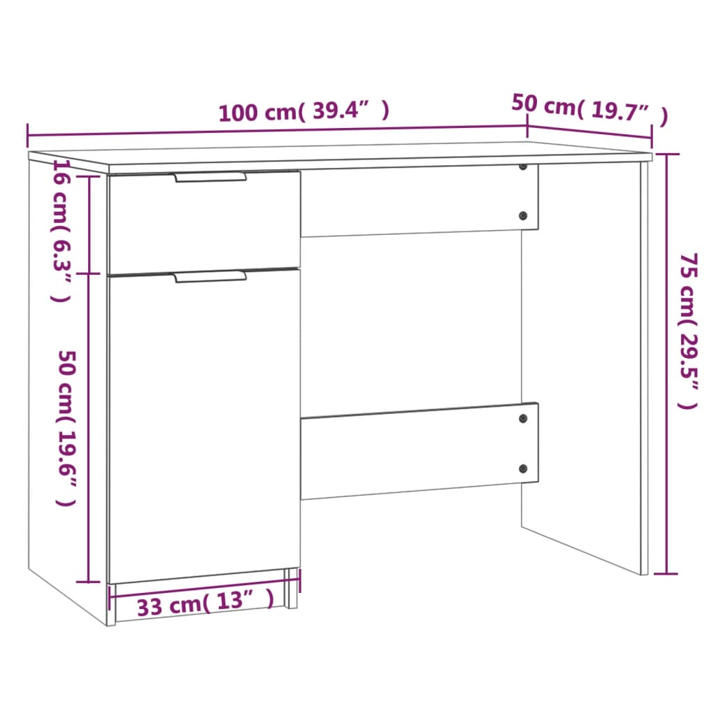 vidaXL Desk Grey Sonoma 100x50x75 cm Engineered Wood