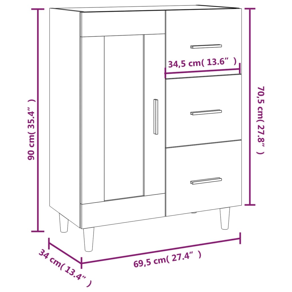 vidaXL Sideboard Smoked Oak 69,5x34x90 cm Engineered Wood