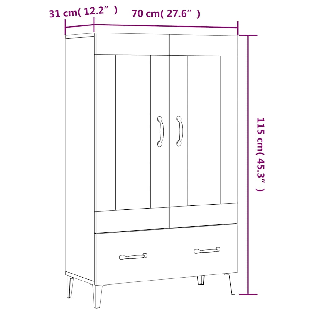vidaXL Highboard Grey Sonoma 70x31x115 cm Engineered Wood