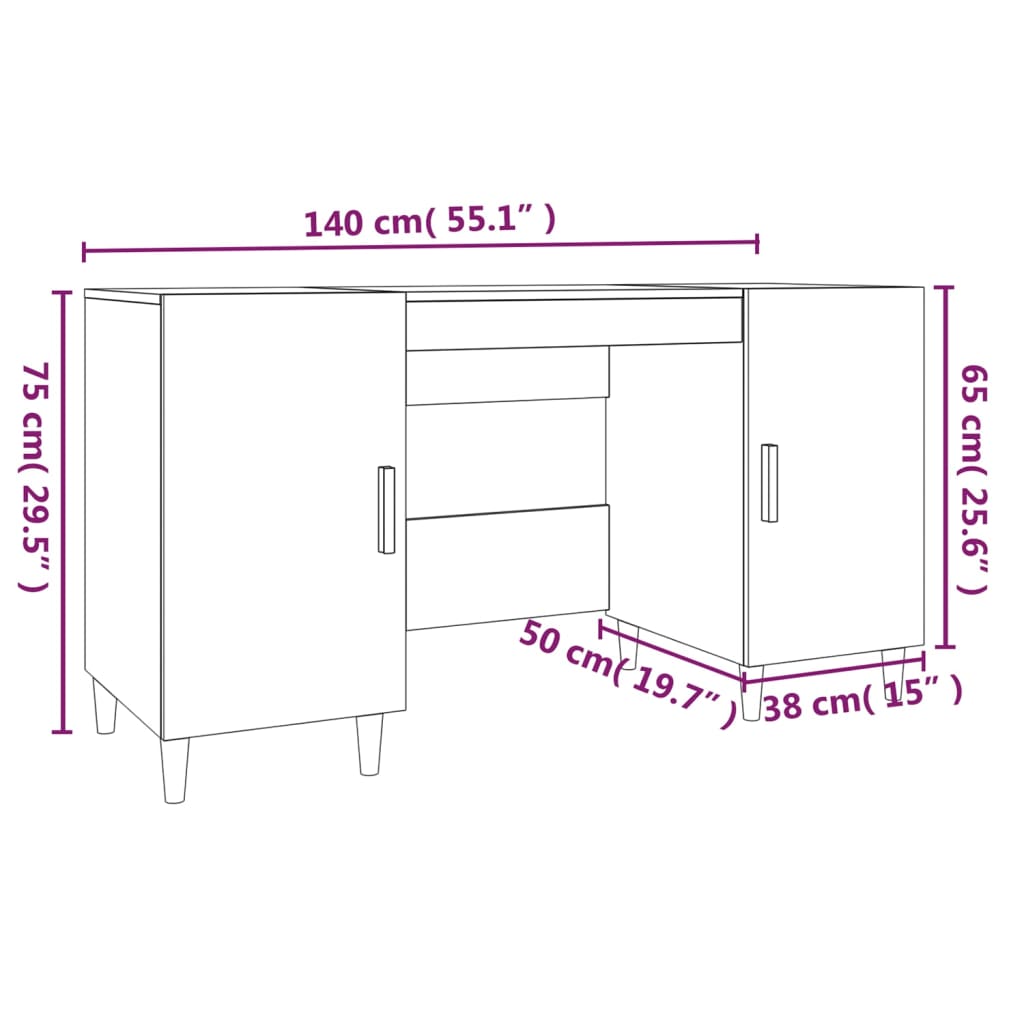 vidaXL Desk Grey Sonoma 140x50x75 cm Engineered Wood
