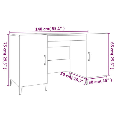 vidaXL Desk Smoked Oak 140x50x75 cm Engineered Wood