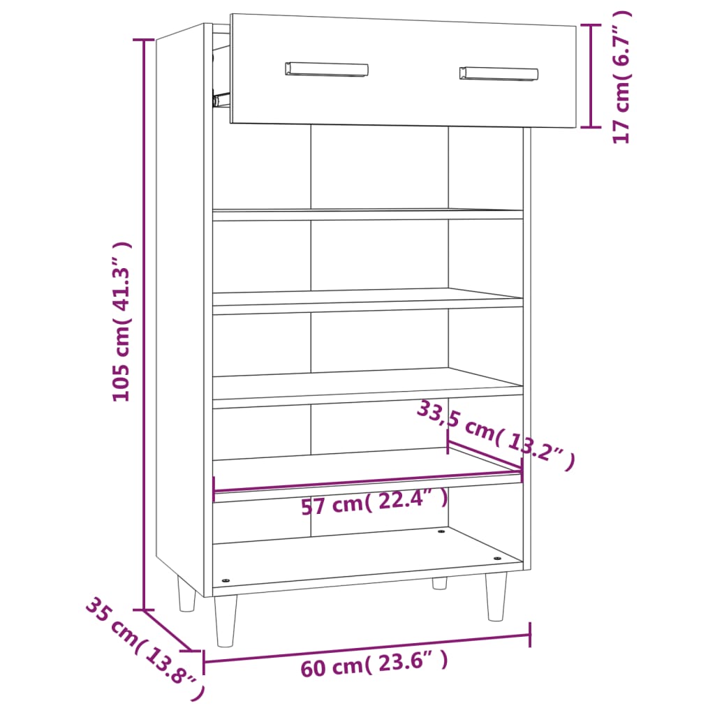 vidaXL Shoe Cabinet Grey Sonoma 60x35x105 cm Engineered Wood