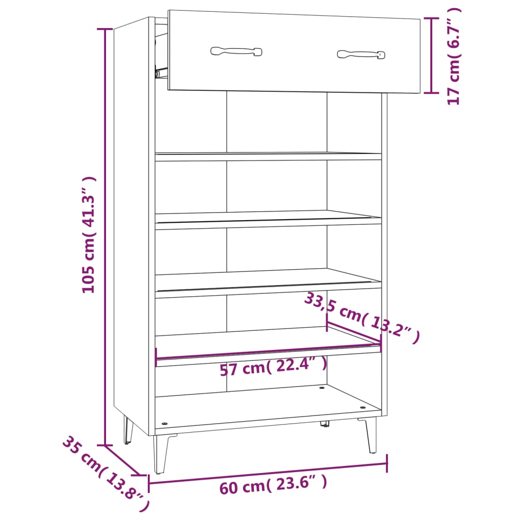 vidaXL Shoe Cabinet Grey Sonoma 60x35x105 cm Engineered Wood