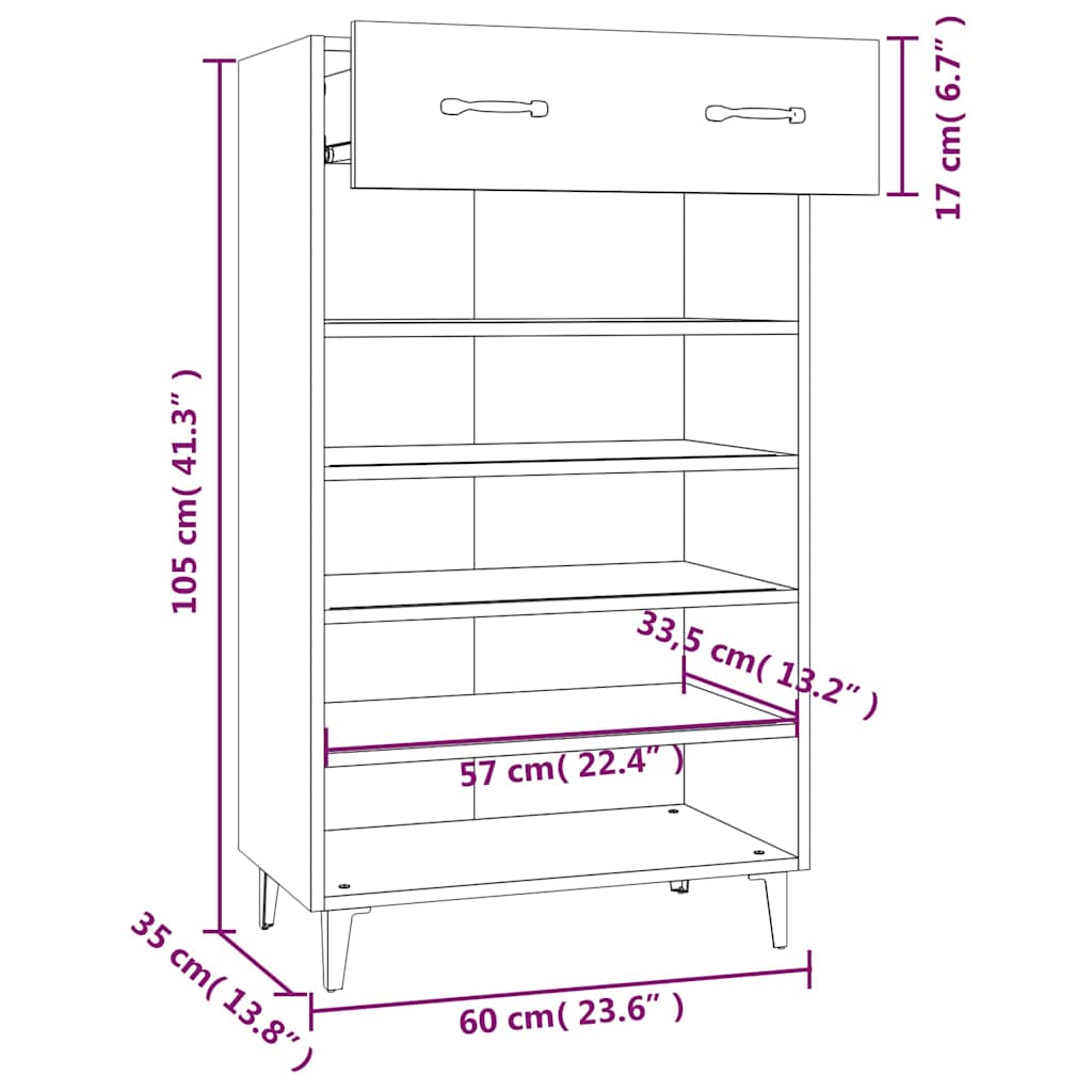 817559 vidaXL Shoe Cabinet Grey Sonoma 60x35x105 cm Engineered Wood