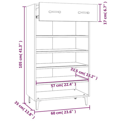 817559 vidaXL Shoe Cabinet Grey Sonoma 60x35x105 cm Engineered Wood