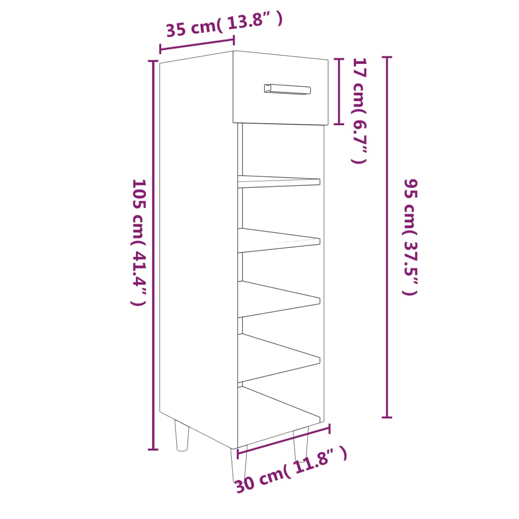 vidaXL Shoe Cabinet Grey Sonoma 30x35x105 cm Engineered Wood