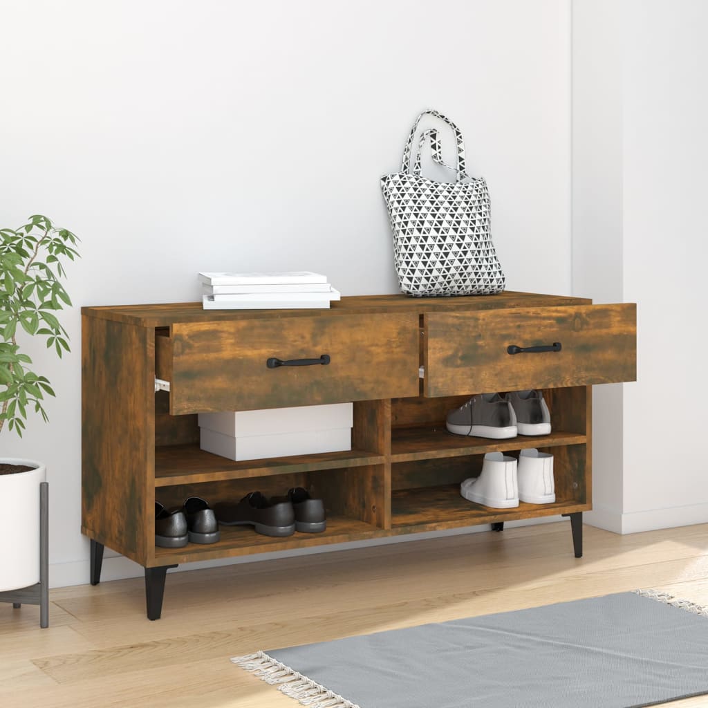 vidaXL Shoe Cabinet Smoked Oak 102x35x55 cm Engineered Wood