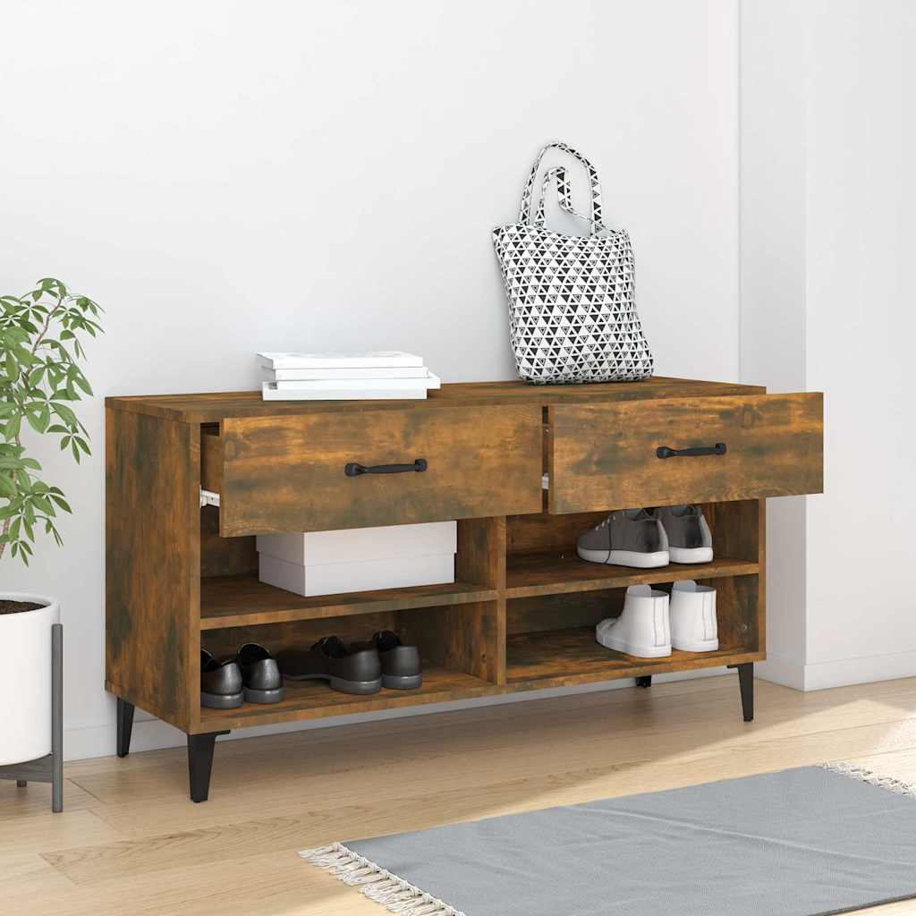 vidaXL Shoe Cabinet Smoked Oak 102x35x55 cm Engineered Wood