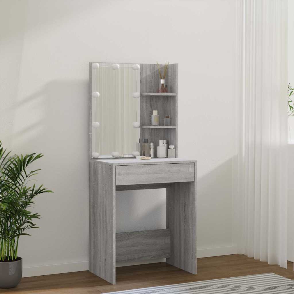 vidaXL Dressing Table with LED Grey Sonoma 60x40x140 cm