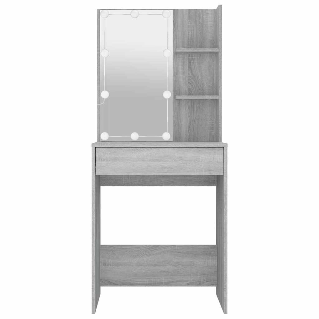 vidaXL Dressing Table with LED Grey Sonoma 60x40x140 cm