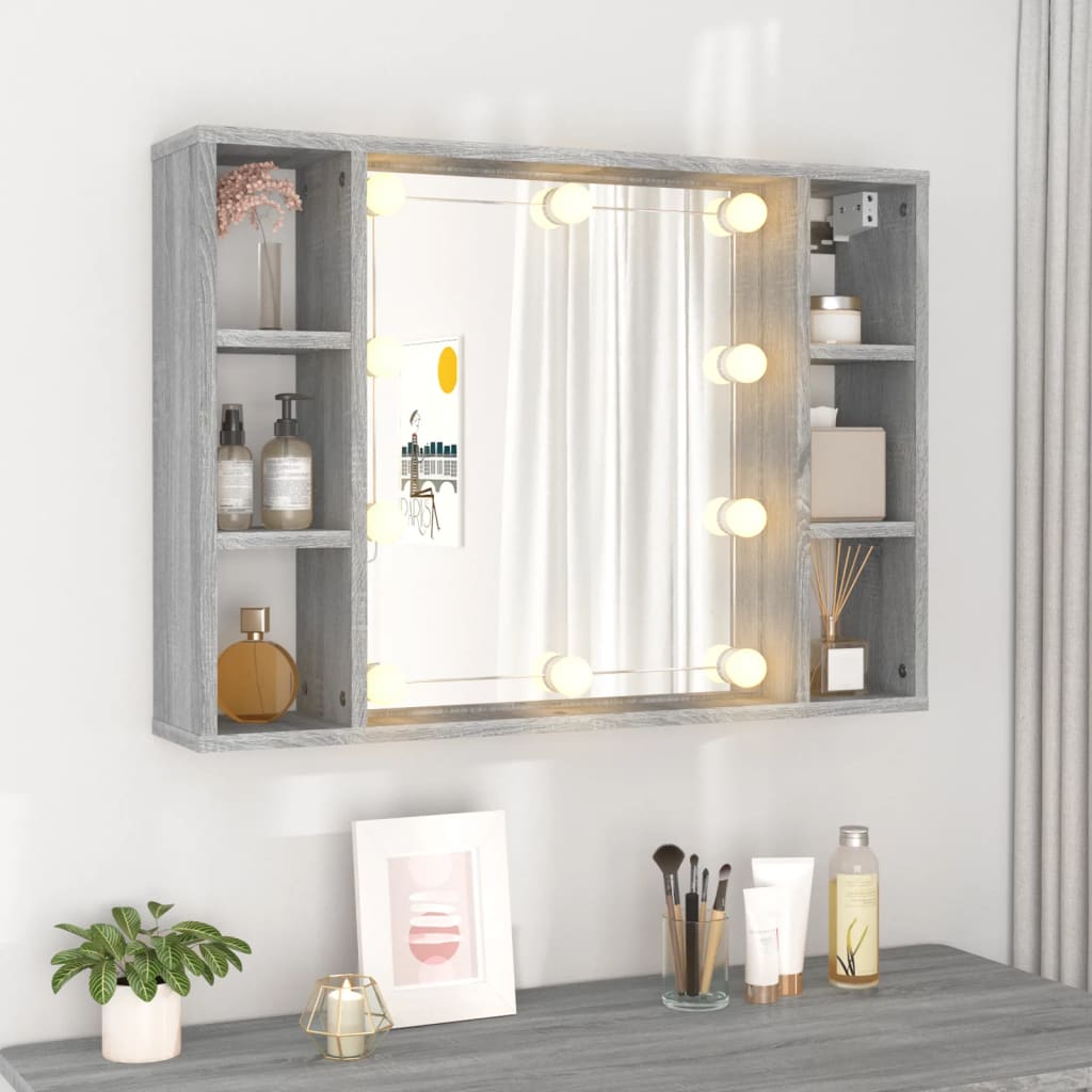 vidaXL Mirror Cabinet with LED Grey Sonoma 76x15x55 cm