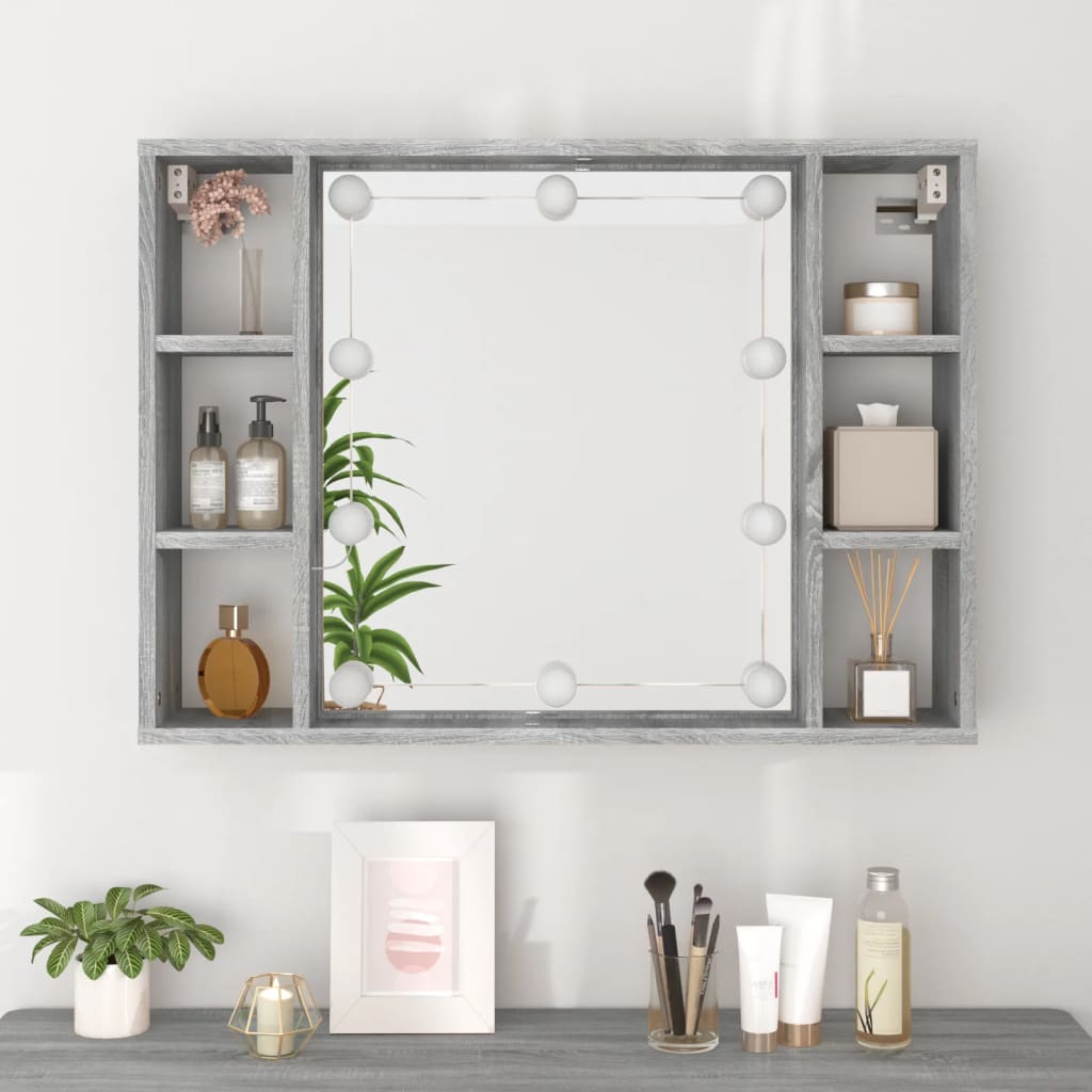vidaXL Mirror Cabinet with LED Grey Sonoma 76x15x55 cm