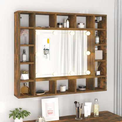 vidaXL Mirror Cabinet with LED Smoked Oak 91x15x76.5 cm