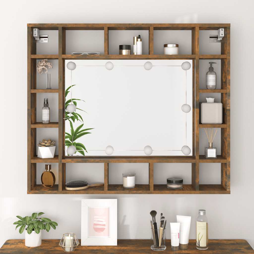 vidaXL Mirror Cabinet with LED Smoked Oak 91x15x76.5 cm