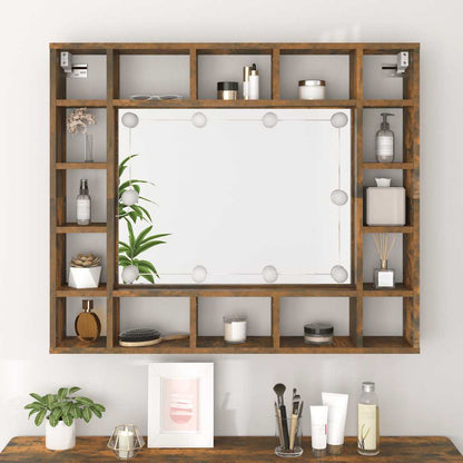 vidaXL Mirror Cabinet with LED Smoked Oak 91x15x76.5 cm