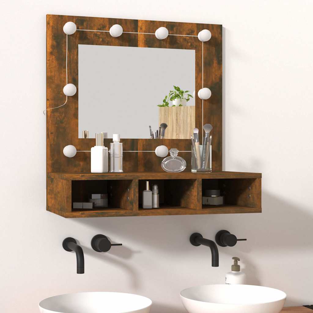 vidaXL Mirror Cabinet with LED Smoked Oak 60x31,5x62 cm