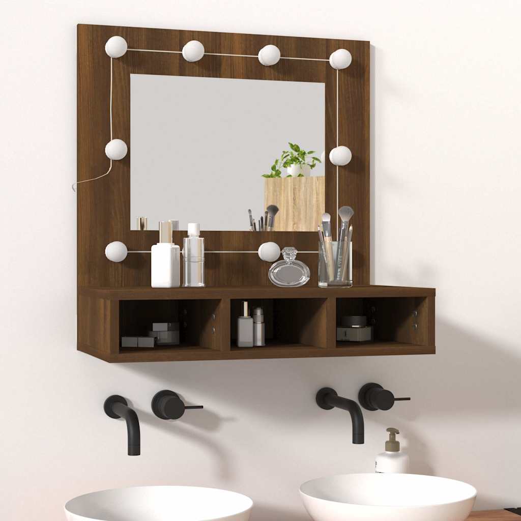 vidaXL Mirror Cabinet with LED Brown Oak 60x31,5x62 cm