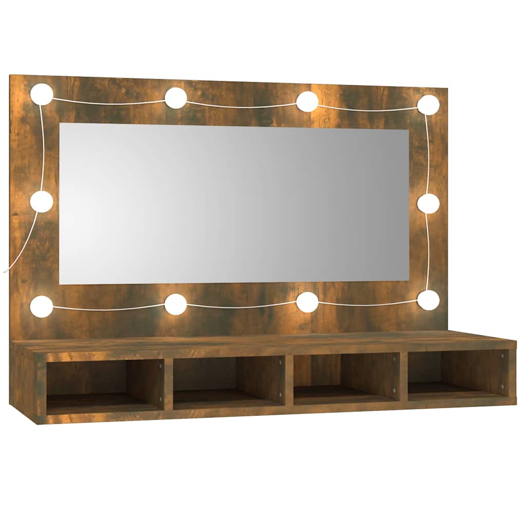 vidaXL Mirror Cabinet with LED Smoked Oak 90x31.5x62 cm