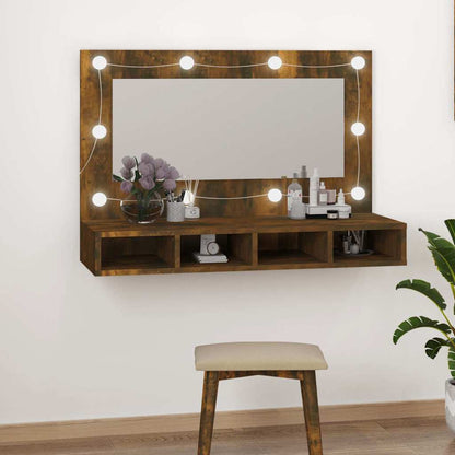 vidaXL Mirror Cabinet with LED Smoked Oak 90x31,5x62 cm