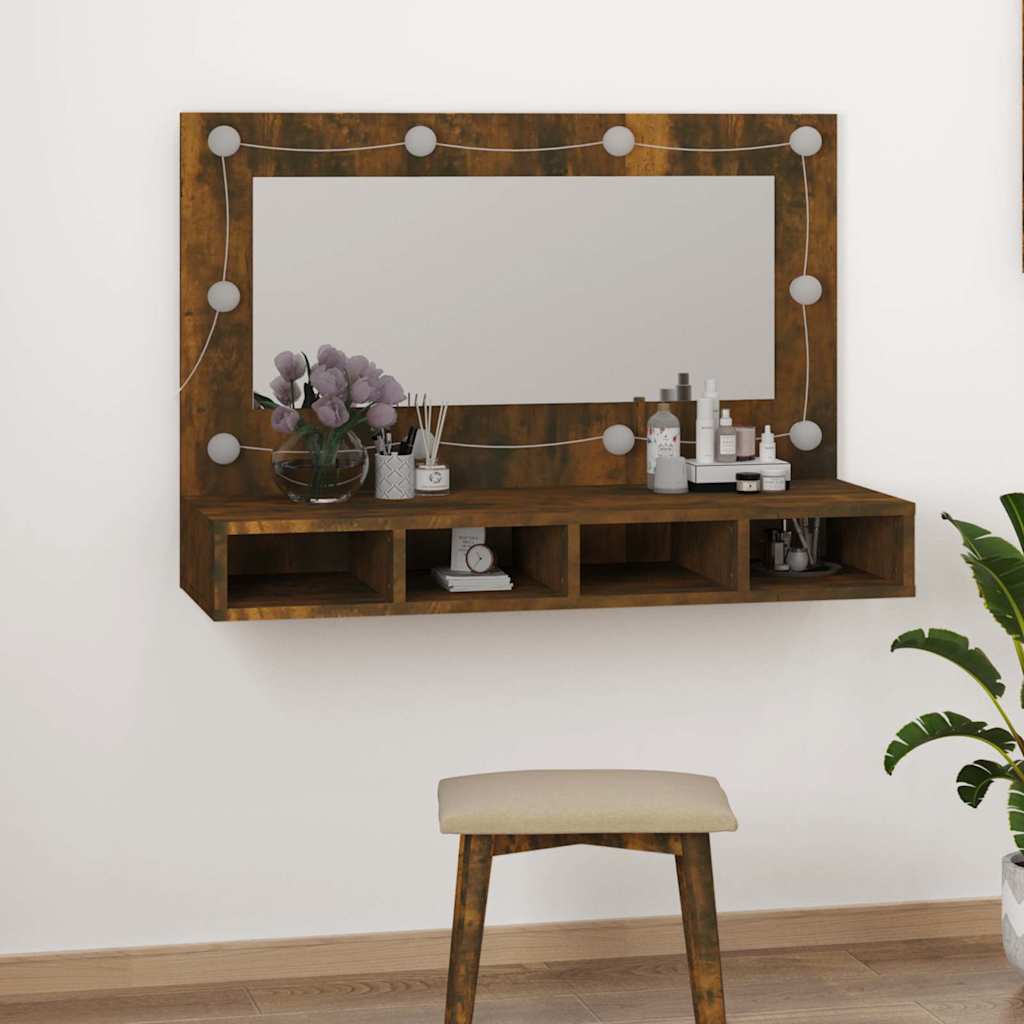 vidaXL Mirror Cabinet with LED Smoked Oak 90x31,5x62 cm