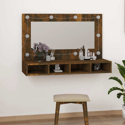 vidaXL Mirror Cabinet with LED Smoked Oak 90x31,5x62 cm