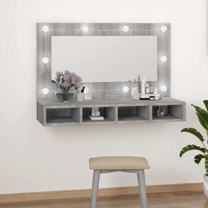vidaXL Mirror Cabinet with LED Grey Sonoma 90x31,5x62 cm