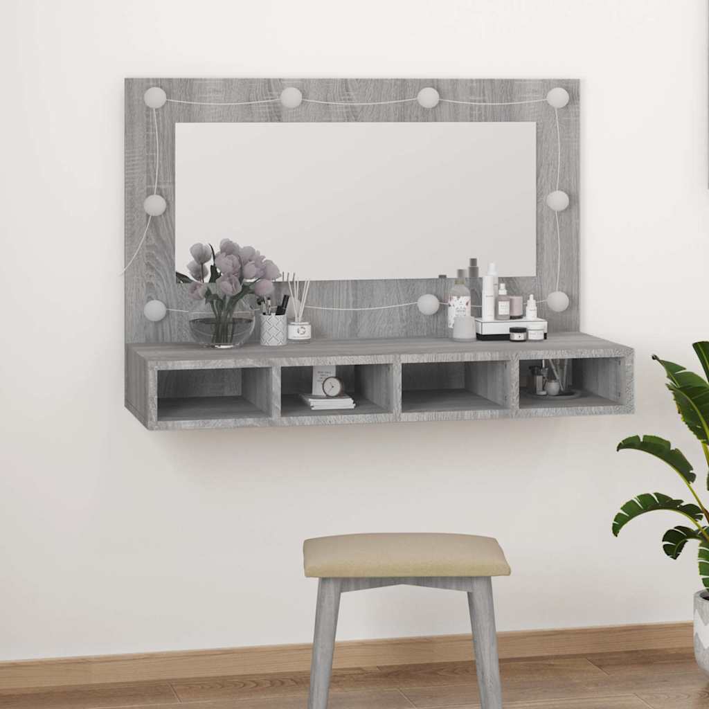 vidaXL Mirror Cabinet with LED Grey Sonoma 90x31,5x62 cm