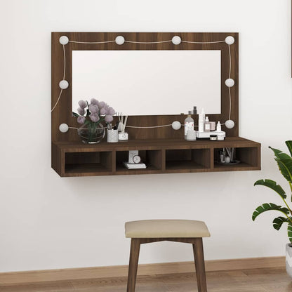 vidaXL Mirror Cabinet with LED Brown Oak 90x31,5x62 cm