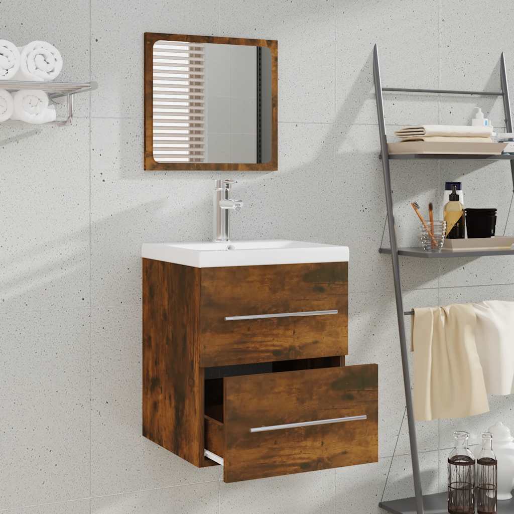 vidaXL Bathroom Cabinet with Mirror Smoked Oak 41x38.5x48 cm Engineered Wood