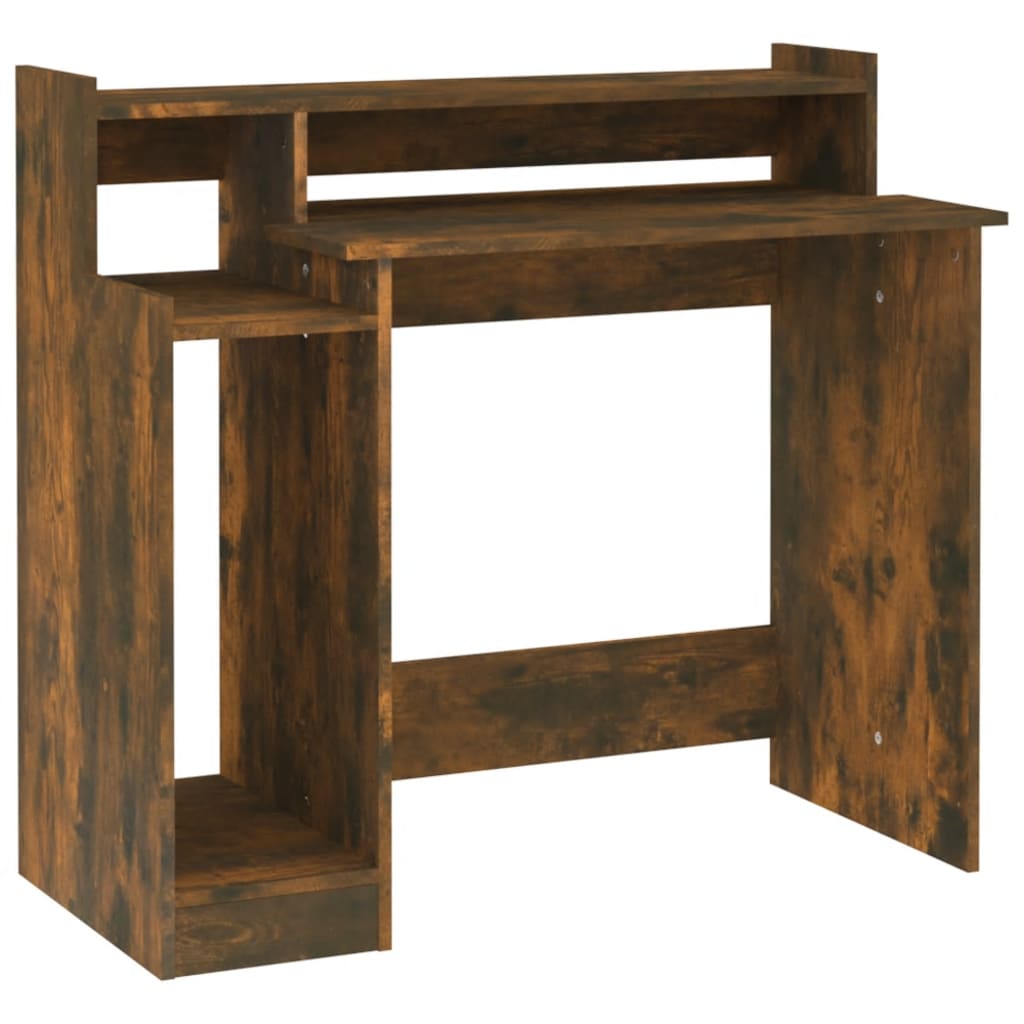 vidaXL Desk with LED Lights Smoked Oak 97x45x90 cm Engineered Wood