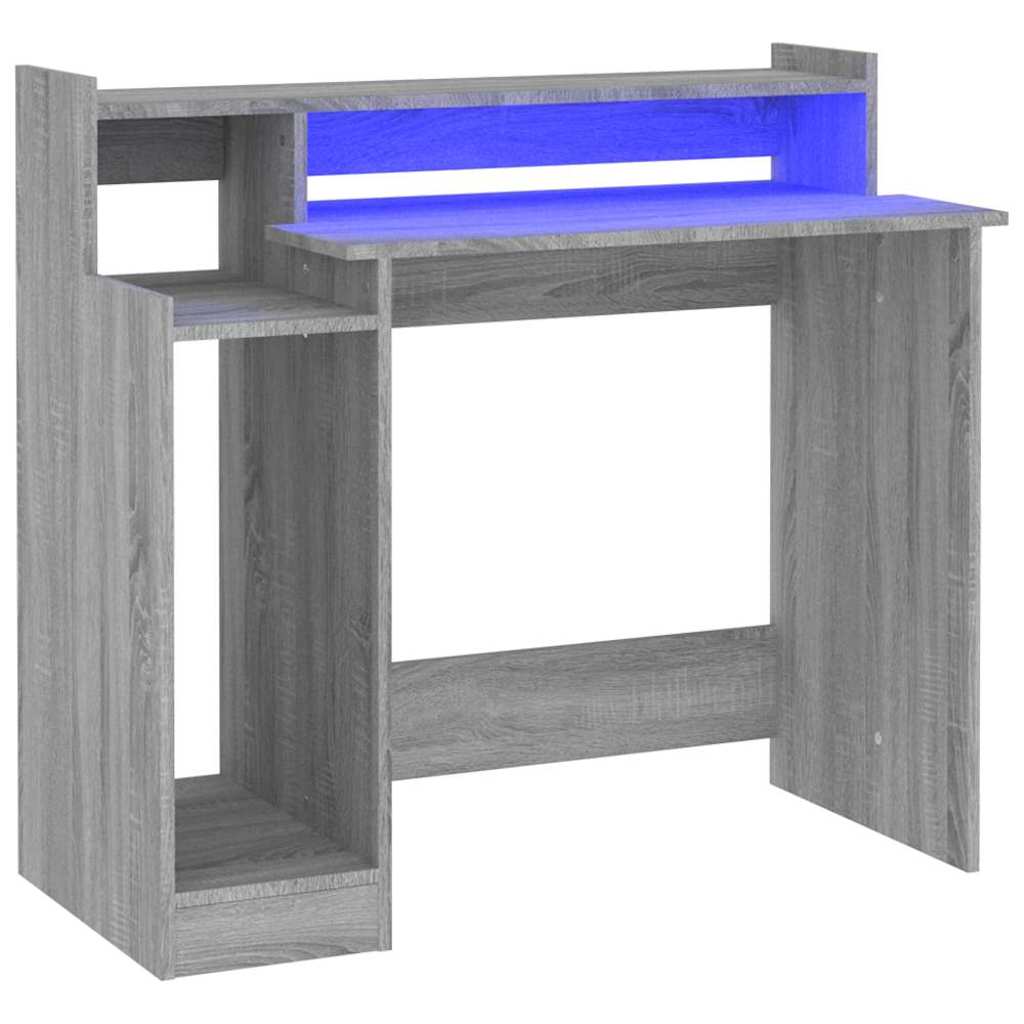 vidaXL Desk with LED Lights Grey Sonoma 97x45x90 cm Engineered Wood