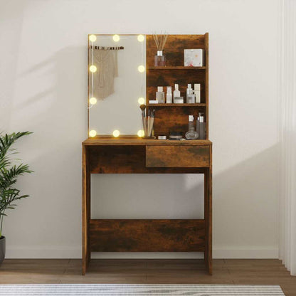 vidaXL Dressing Table with LED Smoked Oak 74,5x40x141 cm