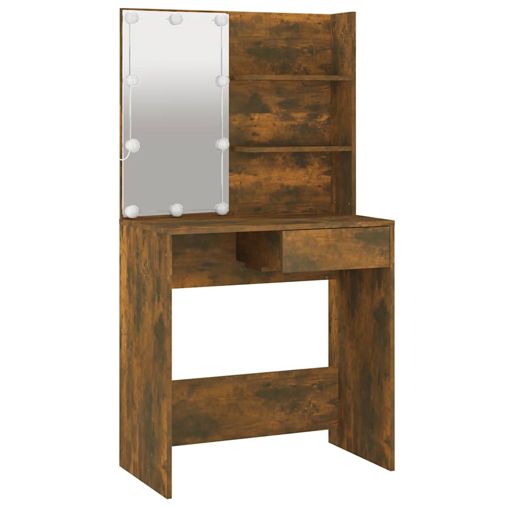 vidaXL Dressing Table with LED Smoked Oak 74.5x40x141 cm