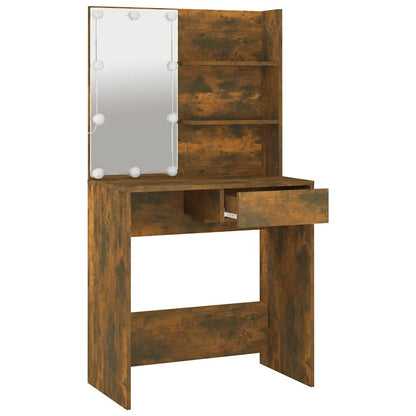 vidaXL Dressing Table with LED Smoked Oak 74.5x40x141 cm