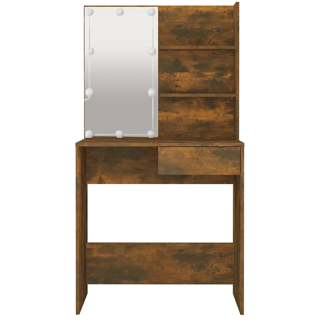 vidaXL Dressing Table with LED Smoked Oak 74.5x40x141 cm