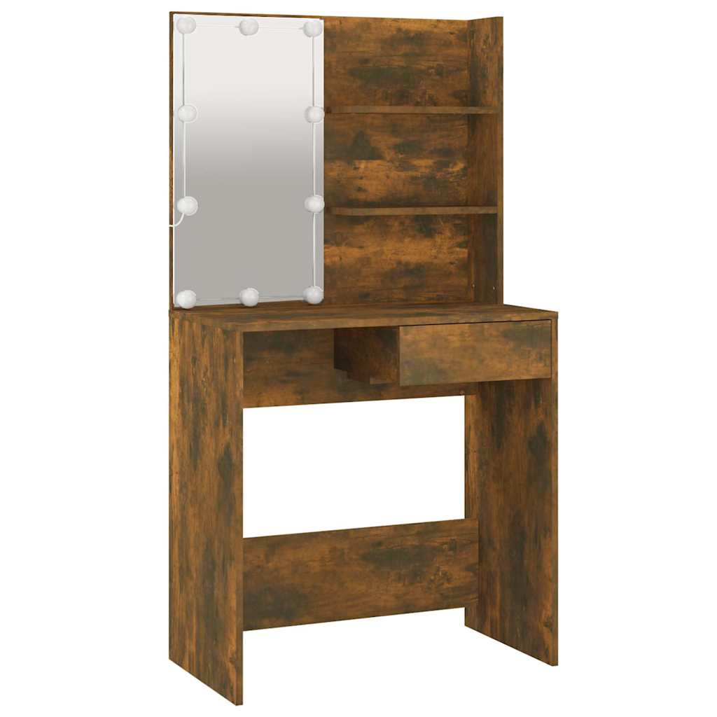 vidaXL Dressing Table with LED Brown Oak 74.5x40x141 cm