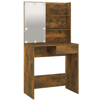vidaXL Dressing Table with LED Brown Oak 74.5x40x141 cm