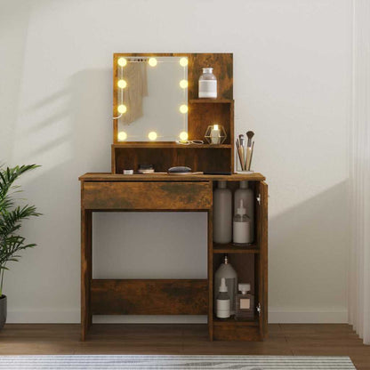 vidaXL Dressing Table with LED Smoked Oak 86,5x35x136 cm