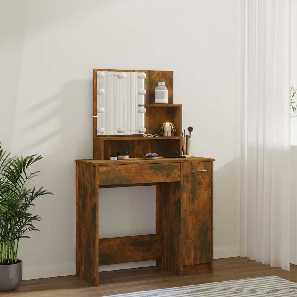 vidaXL Dressing Table with LED Smoked Oak 86,5x35x136 cm