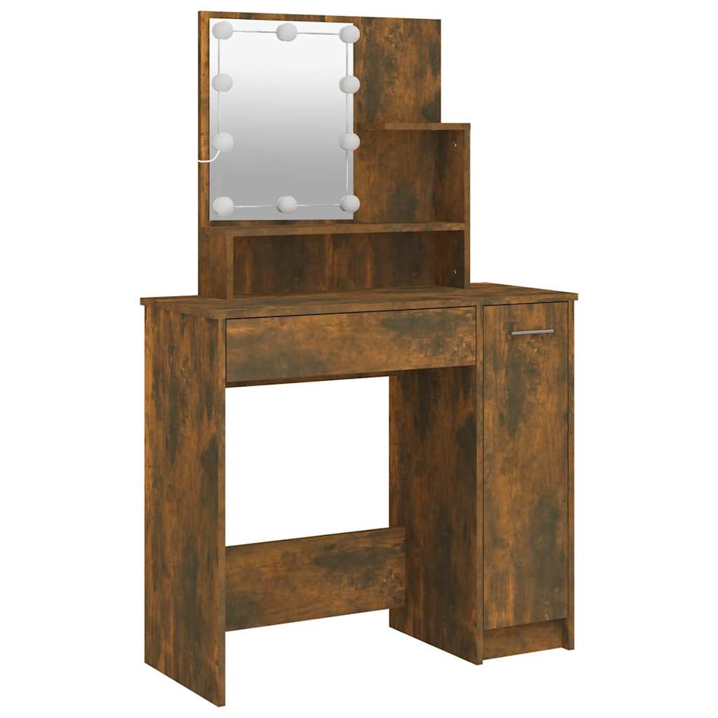 vidaXL Dressing Table with LED Smoked Oak 86,5x35x136 cm