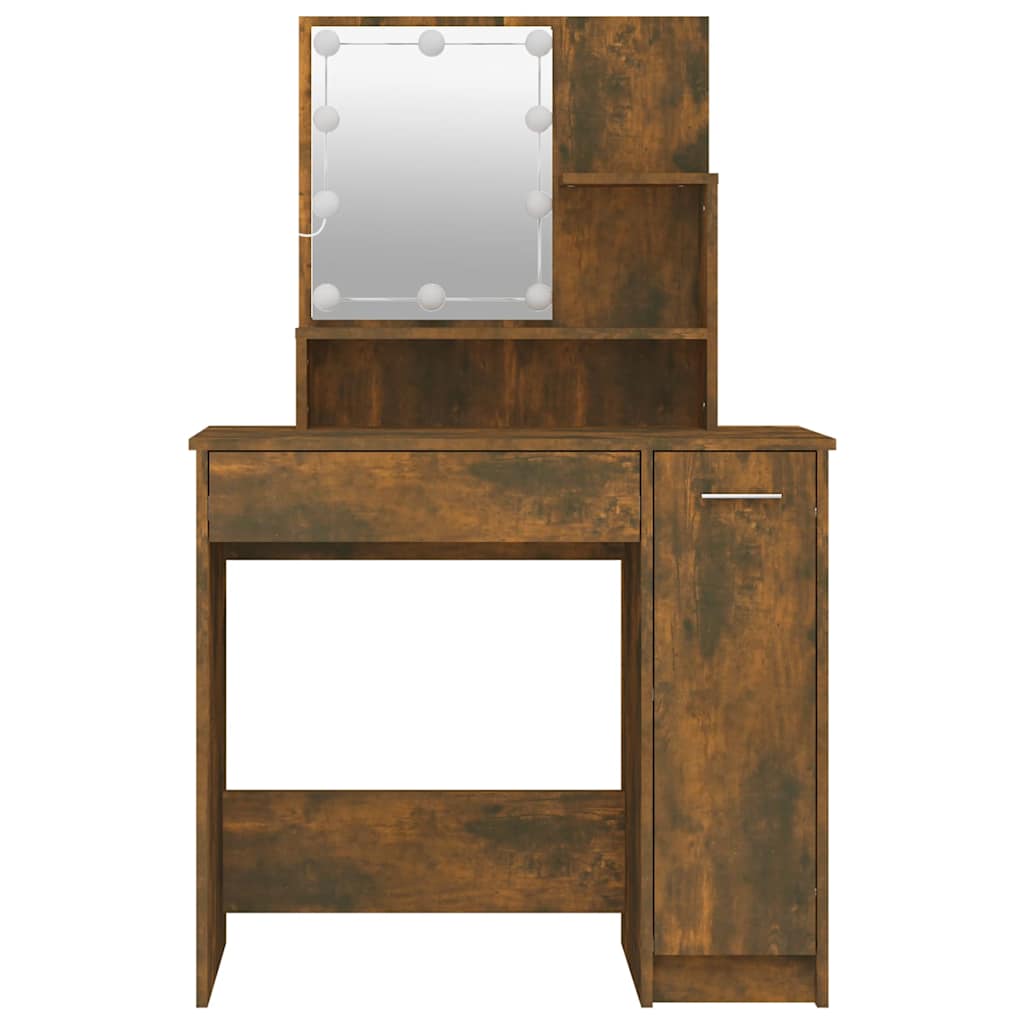 vidaXL Dressing Table with LED Smoked Oak 86,5x35x136 cm