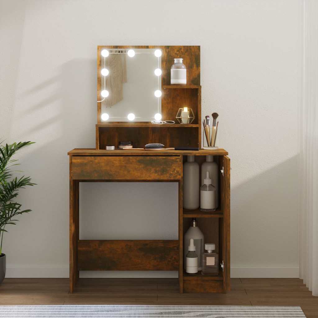 vidaXL Dressing Table with LED Smoked Oak 86,5x35x136 cm