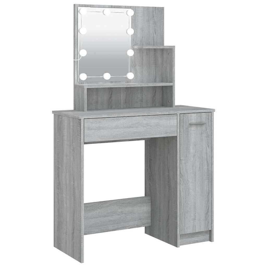 vidaXL Dressing Table with LED Grey Sonoma 86,5x35x136 cm