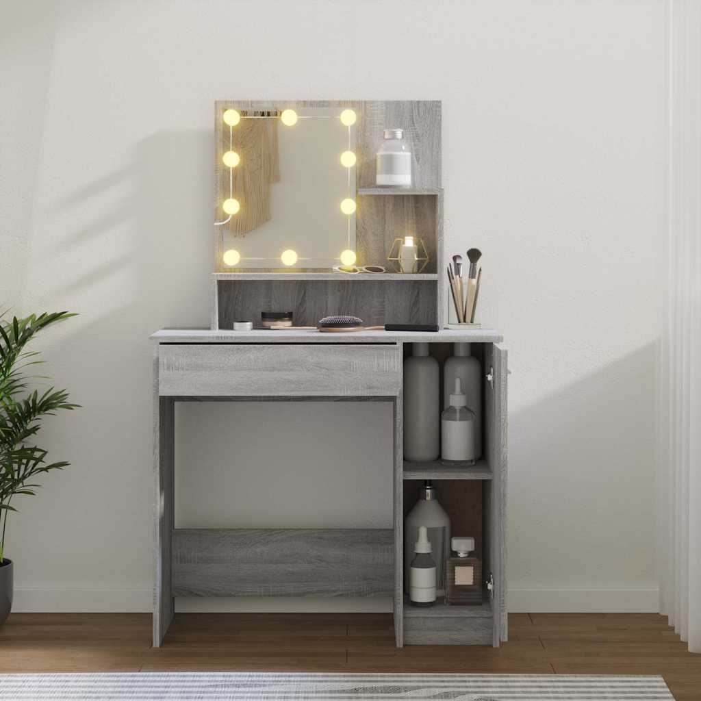 vidaXL Dressing Table with LED Grey Sonoma 86,5x35x136 cm