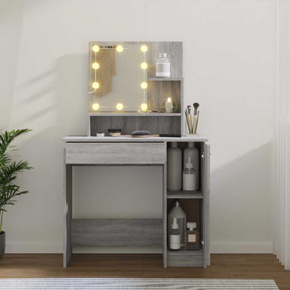 vidaXL Dressing Table with LED Grey Sonoma 86,5x35x136 cm