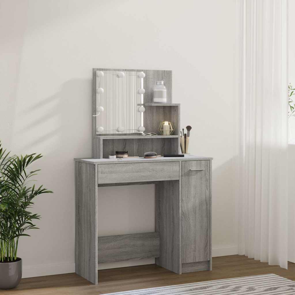 vidaXL Dressing Table with LED Grey Sonoma 86,5x35x136 cm