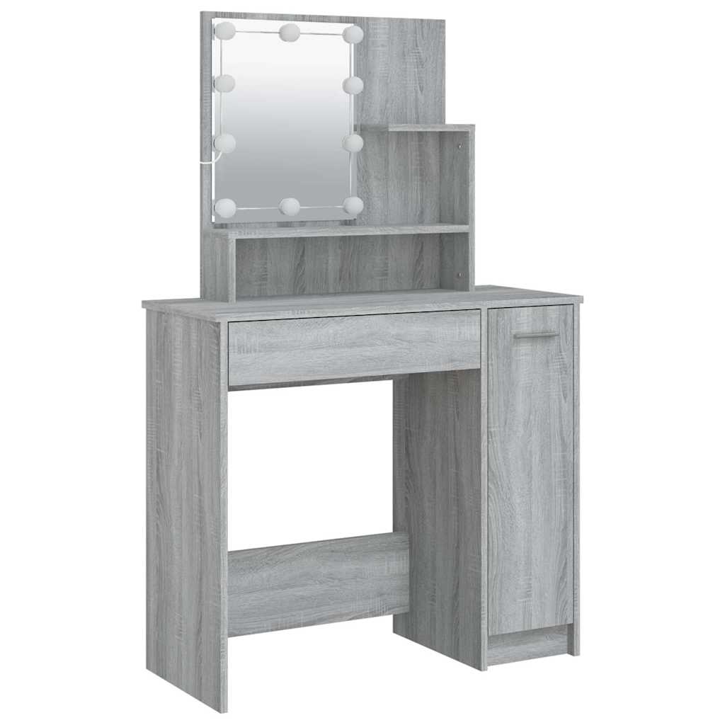 vidaXL Dressing Table with LED Grey Sonoma 86,5x35x136 cm