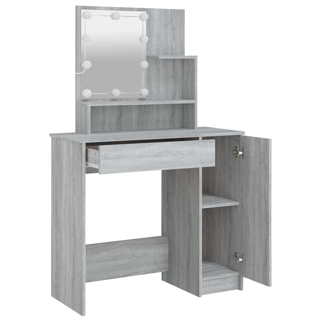 vidaXL Dressing Table with LED Grey Sonoma 86.5x35x136 cm