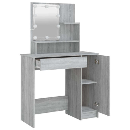 vidaXL Dressing Table with LED Grey Sonoma 86.5x35x136 cm